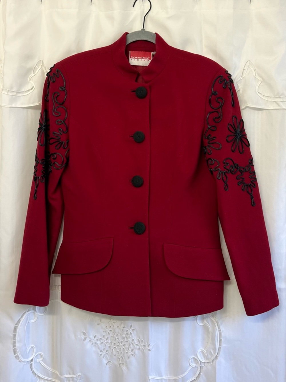Vintage Oscar de la Renta Studio Red 100% Wool Soutache Embroidered Jacket 10